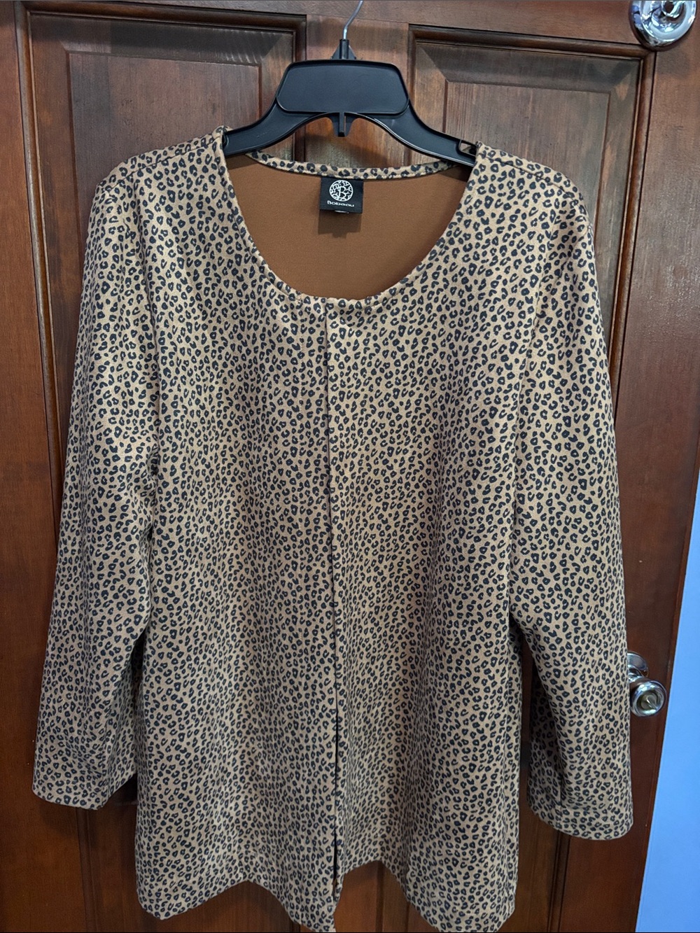 bobeau Tan and Black Leopard Print Open Blazer
